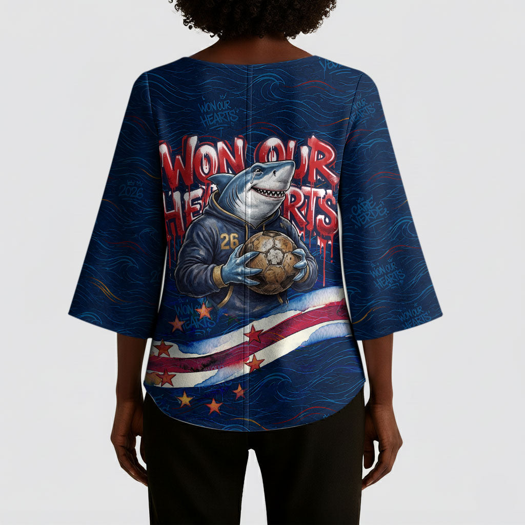 Cape Verde World Football 2026 Kimono Sleeve Blouse Blue Sharks Won Our Hearts - Oil Paint Style
