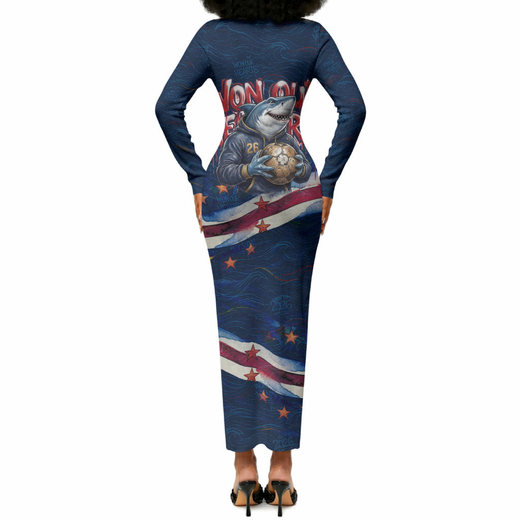 Cape Verde World Football 2026 Long Sleeve Bodycon Dress Blue Sharks Won Our Hearts - Oil Paint Style