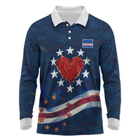 Cape Verde World Football 2026 Long Sleeve Polo Shirt Blue Sharks Won Our Hearts - Oil Paint Style