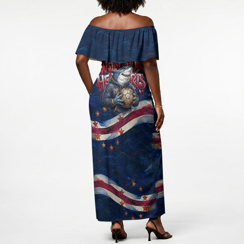 Cape Verde World Football 2026 Off Shoulder Maxi Dress Blue Sharks Won Our Hearts - Oil Paint Style