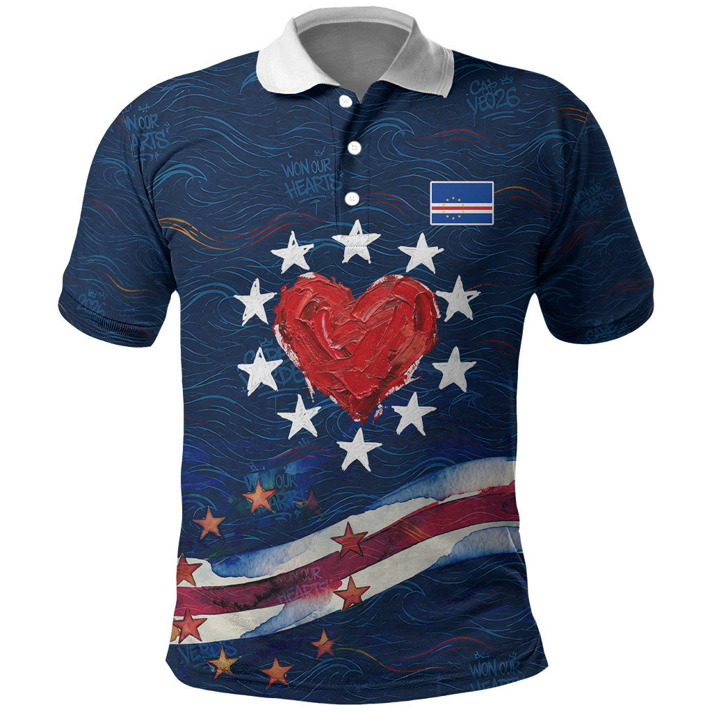 Cape Verde World Football 2026 Polo Shirt Blue Sharks Won Our Hearts - Oil Paint Style
