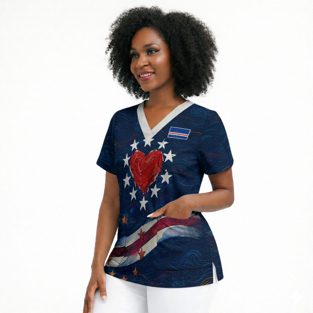 Cape Verde World Football 2026 Scrub Top Blue Sharks Won Our Hearts - Oil Paint Style