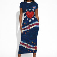 Cape Verde World Football 2026 Short Sleeve Bodycon Dress Blue Sharks Won Our Hearts - Oil Paint Style