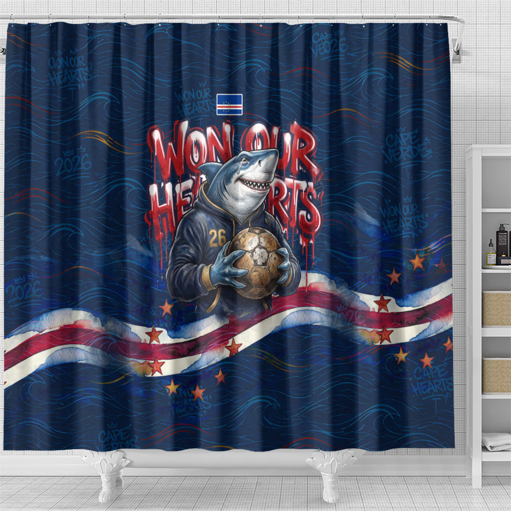 Cape Verde World Football 2026 Shower Curtain Blue Sharks Won Our Hearts - Oil Paint Style