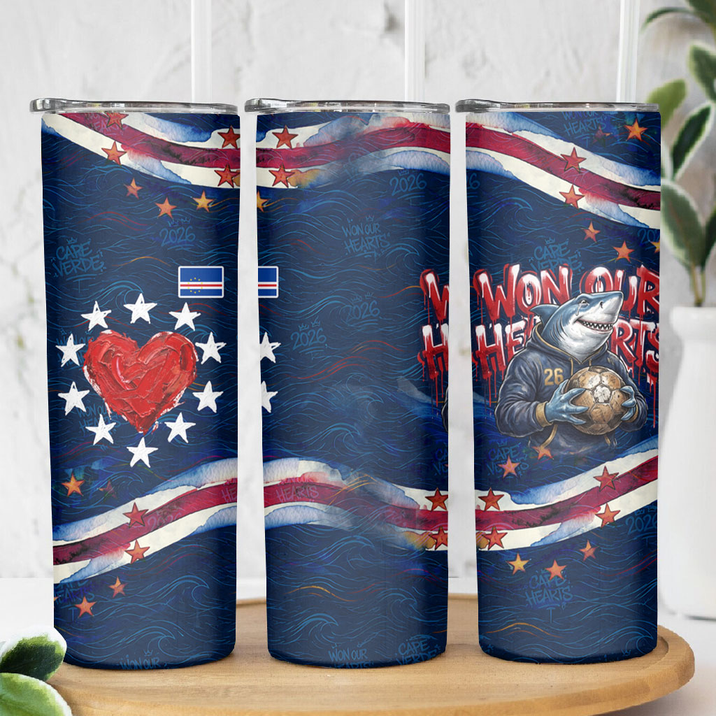 Cape Verde World Football 2026 Skinny Tumbler Blue Sharks Won Our Hearts - Oil Paint Style