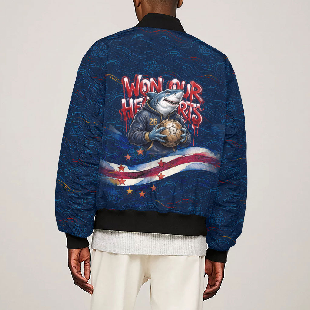 Cape Verde World Football 2026 Sleeve Zip Bomber Jacket Blue Sharks Won Our Hearts - Oil Paint Style