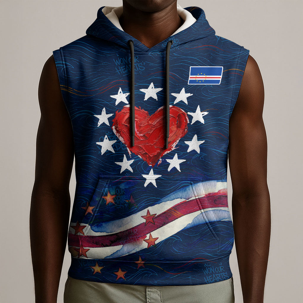 Cape Verde World Football 2026 Sleeveless Hoodie Blue Sharks Won Our Hearts - Oil Paint Style
