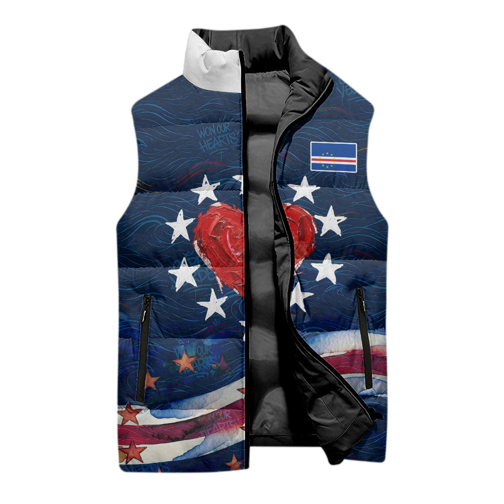 Cape Verde World Football 2026 Sleeveless Puffer Jacket Blue Sharks Won Our Hearts - Oil Paint Style