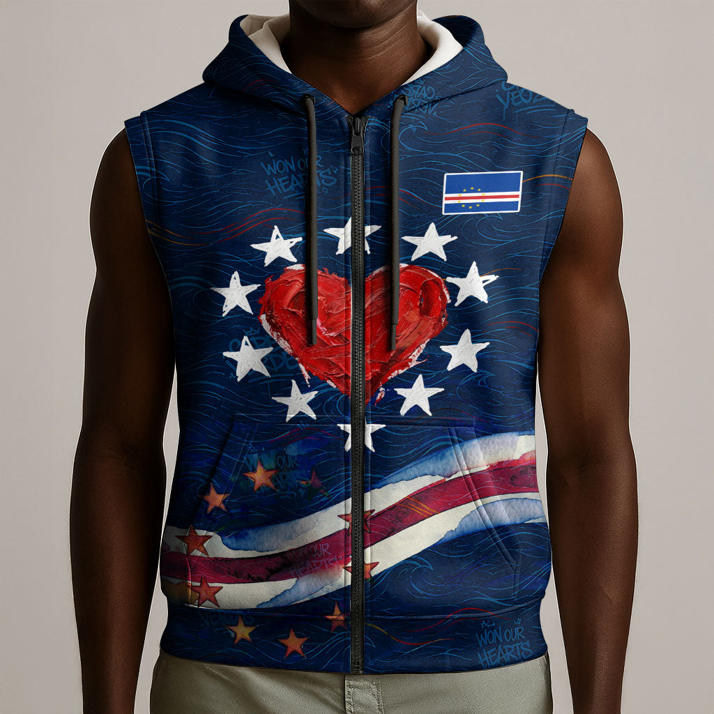 Cape Verde World Football 2026 Sleeveless Zip Hoodie Blue Sharks Won Our Hearts - Oil Paint Style