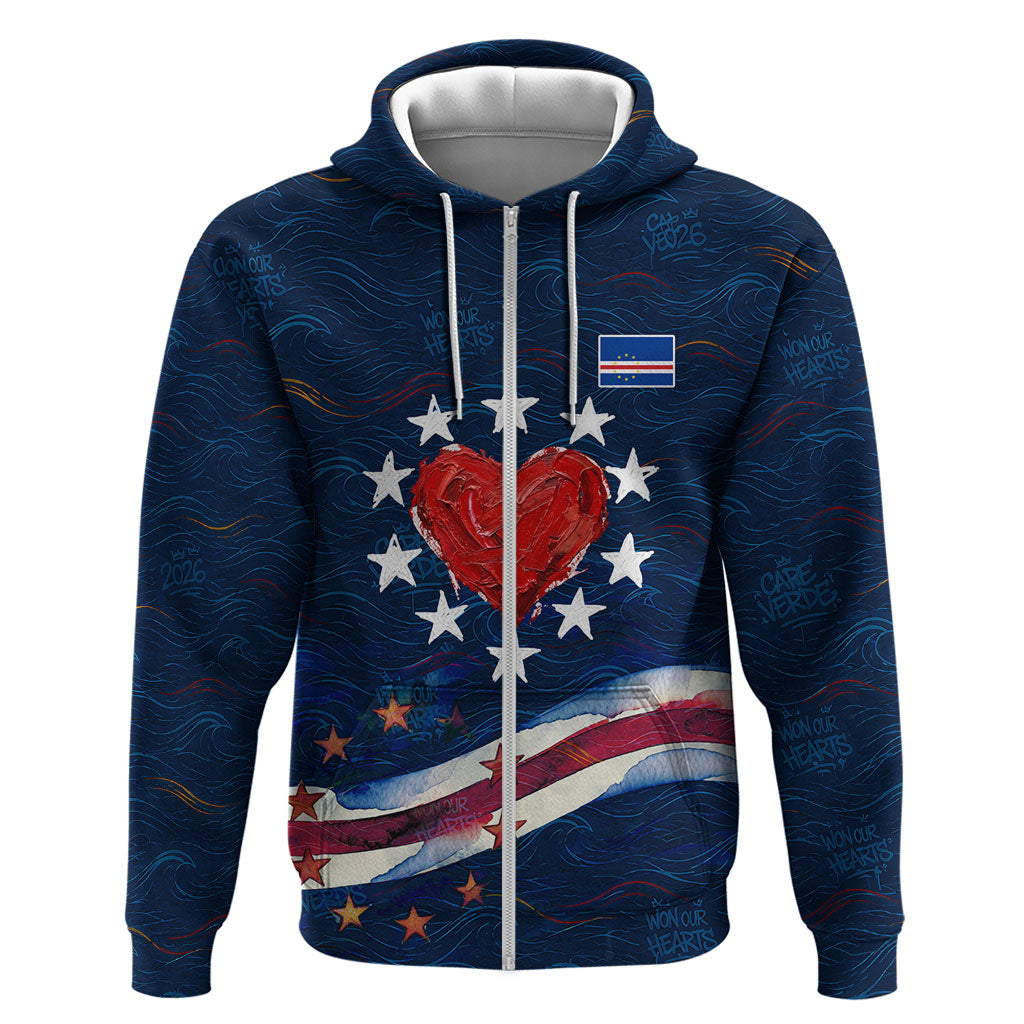 Cape Verde World Football 2026 Zip Hoodie Blue Sharks Won Our Hearts - Oil Paint Style