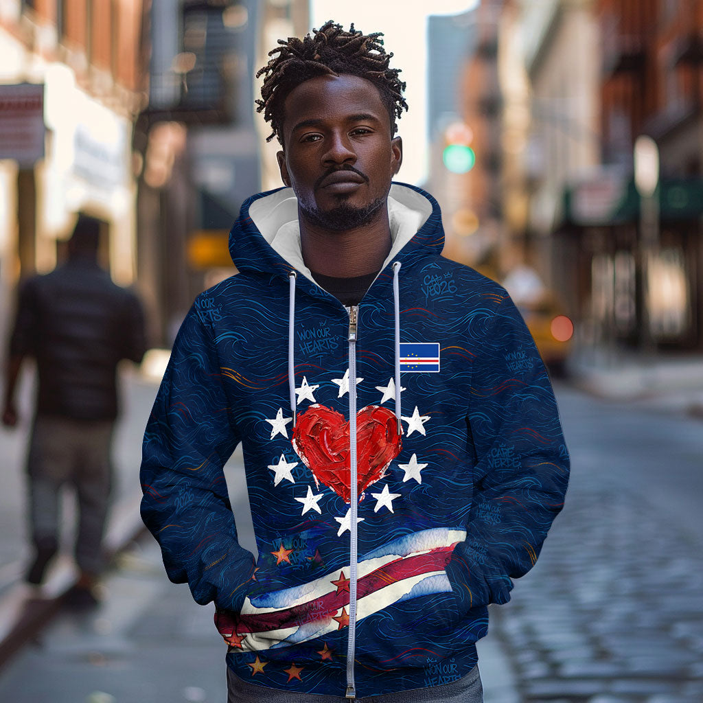 Cape Verde World Football 2026 Zip Hoodie Blue Sharks Won Our Hearts - Oil Paint Style