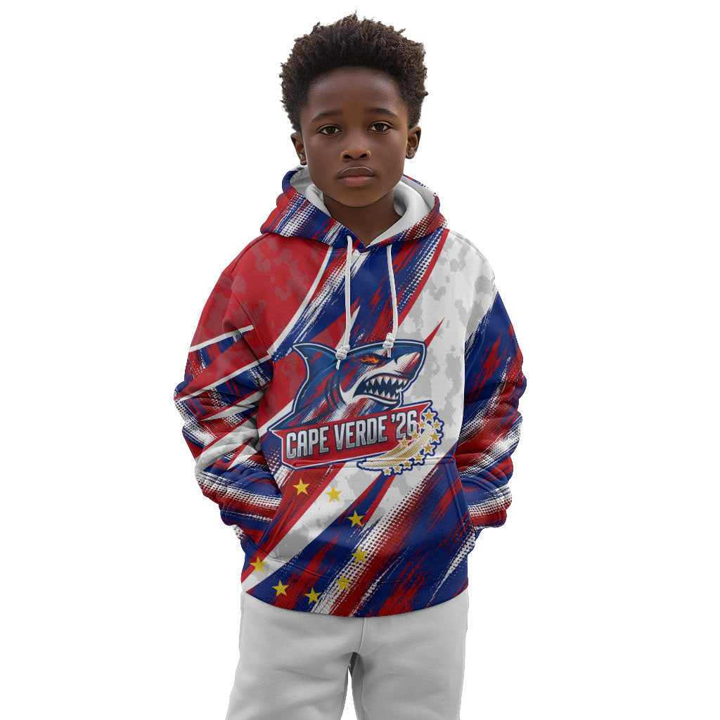 Cape Verde Football 2026 Kid Hoodie Won Our Hearts Blue Sharks Soccer Player