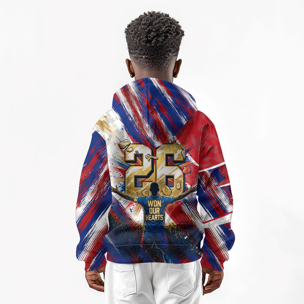 Cape Verde Football 2026 Kid Hoodie Won Our Hearts Blue Sharks Soccer Player