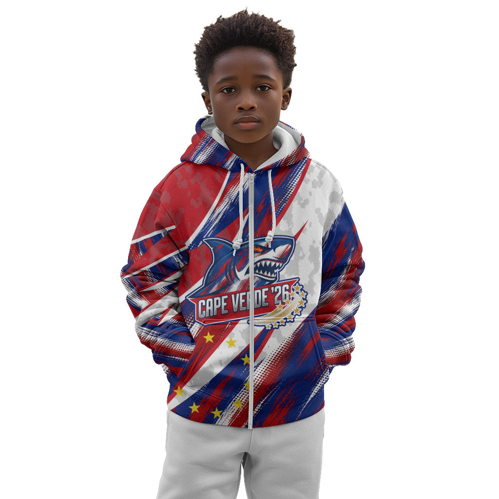 Cape Verde Football 2026 Kid Hoodie Won Our Hearts Blue Sharks Soccer Player