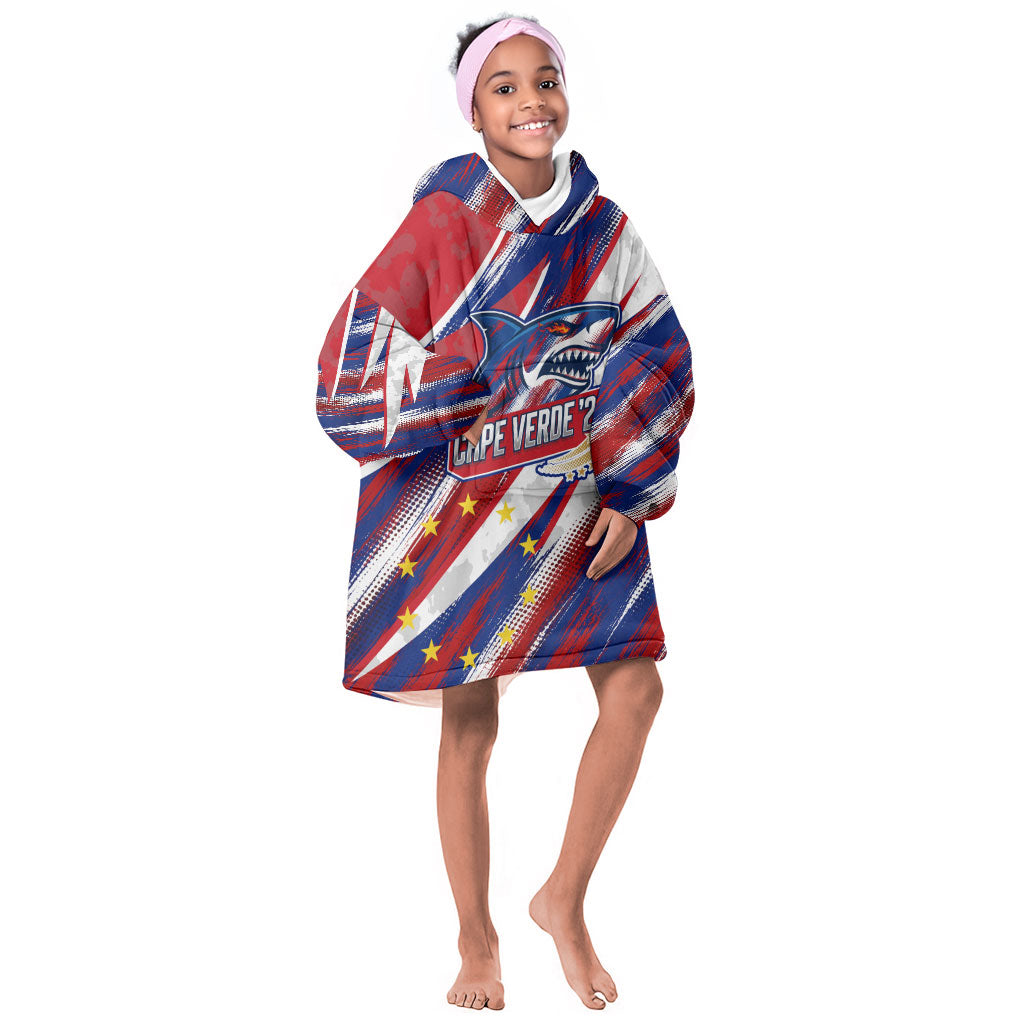 Cape Verde Football 2026 Kid Wearable Blanket Hoodie Won Our Hearts Blue Sharks Soccer Player