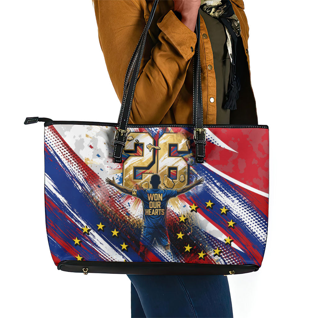 Cape Verde Football 2026 Leather Tote Bag Won Our Hearts Blue Sharks Soccer Player
