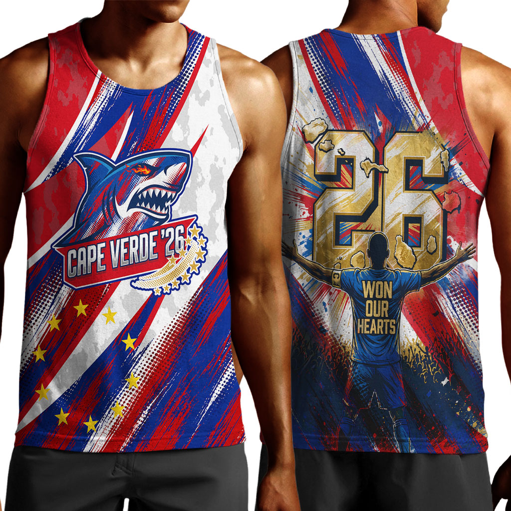 Cape Verde Football 2026 Men Tank Top Won Our Hearts Blue Sharks Soccer Player