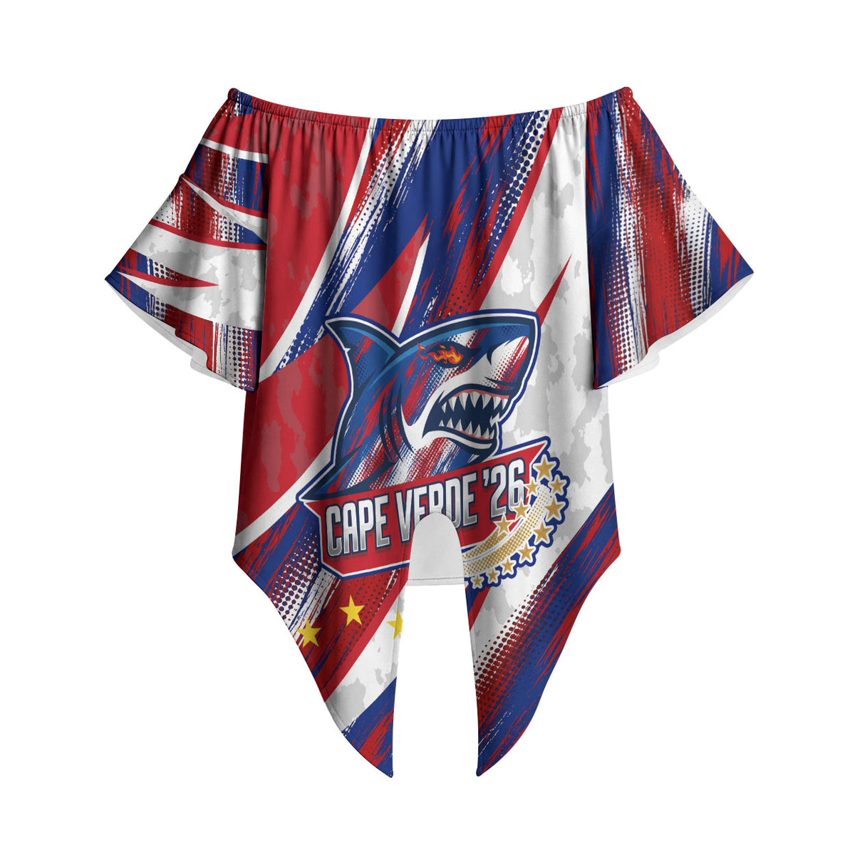 Cape Verde Football 2026 Off Shoulder Wrap Waist Top Won Our Hearts Blue Sharks Soccer Player