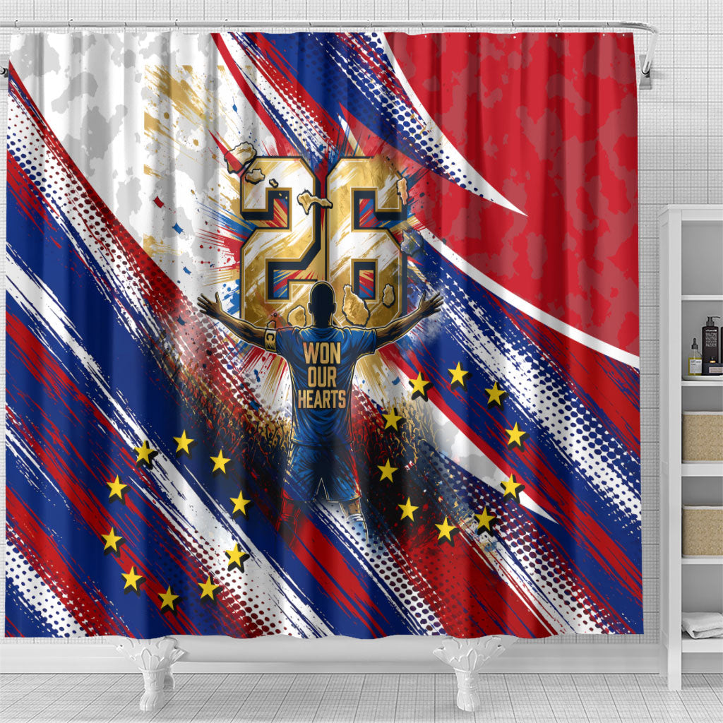 Cape Verde Football 2026 Shower Curtain Won Our Hearts Blue Sharks Soccer Player