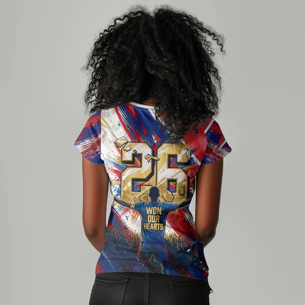 Cape Verde Football 2026 Women V-Neck T-Shirt Won Our Hearts Blue Sharks Soccer Player