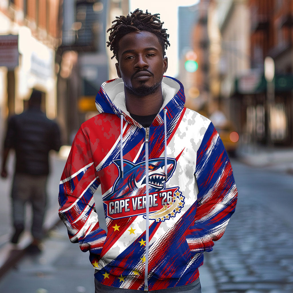 Cape Verde Football 2026 Zip Hoodie Won Our Hearts Blue Sharks Soccer Player