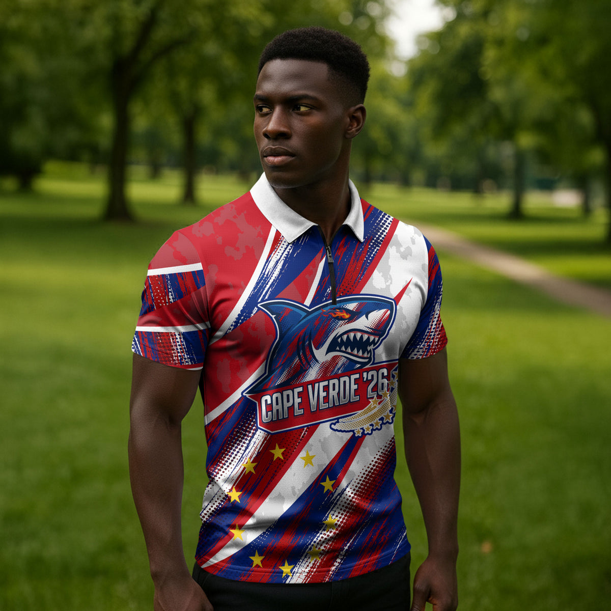 Cape Verde Football 2026 Zipper Polo Shirt Won Our Hearts Blue Sharks Soccer Player