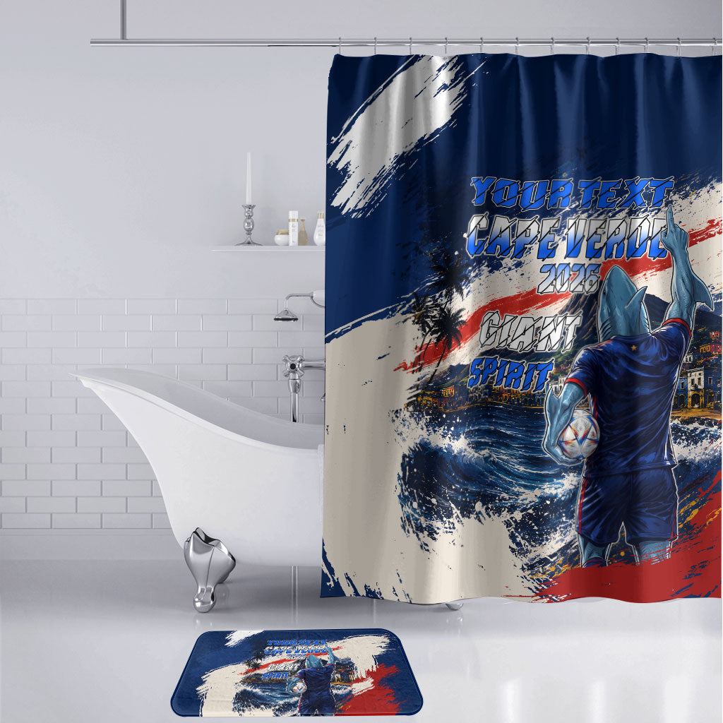Personalized Cape Verde Blue Sharks Bathroom Set Giant Spirit African Football 2026 Mascot