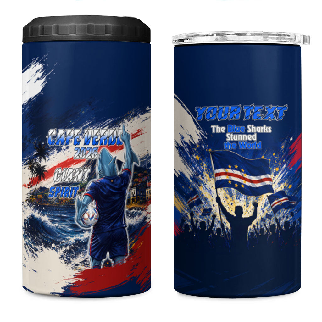 Personalized Cape Verde Blue Sharks 4 in 1 Can Cooler Tumbler Giant Spirit African Football 2026 Mascot