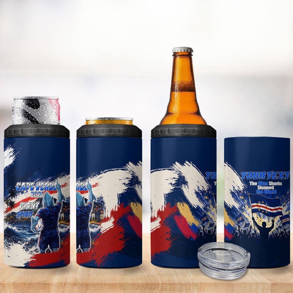 Personalized Cape Verde Blue Sharks 4 in 1 Can Cooler Tumbler Giant Spirit African Football 2026 Mascot