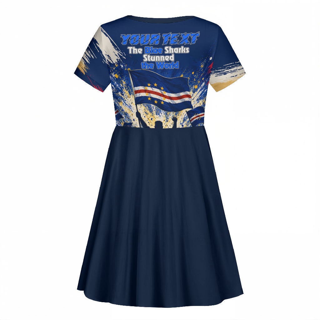 Personalized Cape Verde Blue Sharks Kid Short Sleeve Dress Giant Spirit African Football 2026 Mascot