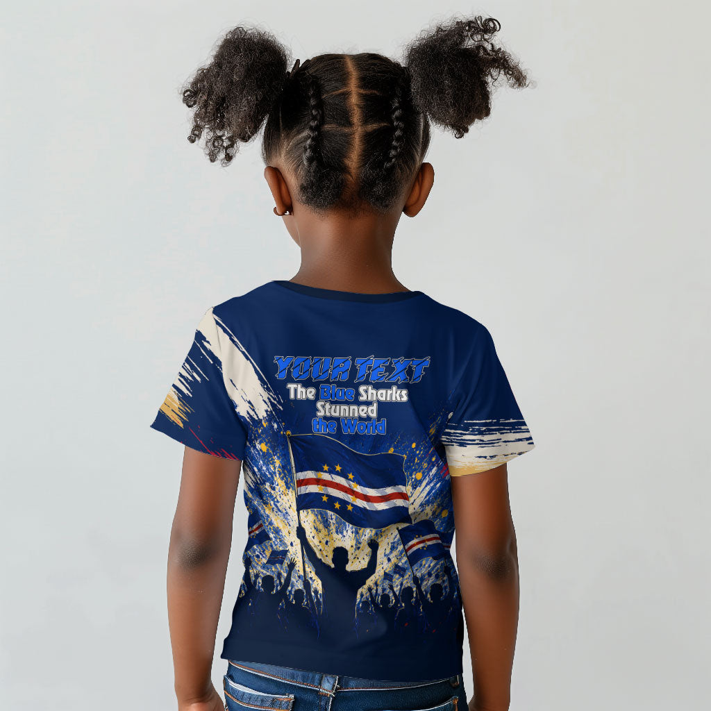 Personalized Cape Verde Blue Sharks Kid T shirt Giant Spirit African Football 2026 Mascot