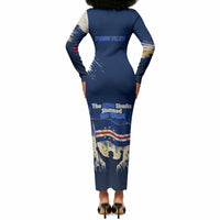 Personalized Cape Verde Blue Sharks Long Sleeve Bodycon Dress Giant Spirit African Football 2026 Mascot