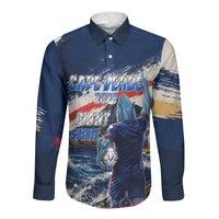 Personalized Cape Verde Blue Sharks Long Sleeve Button Shirt Giant Spirit African Football 2026 Mascot