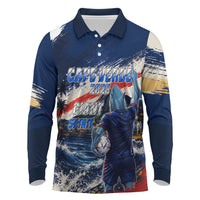 Personalized Cape Verde Blue Sharks Long Sleeve Polo Shirt Giant Spirit African Football 2026 Mascot