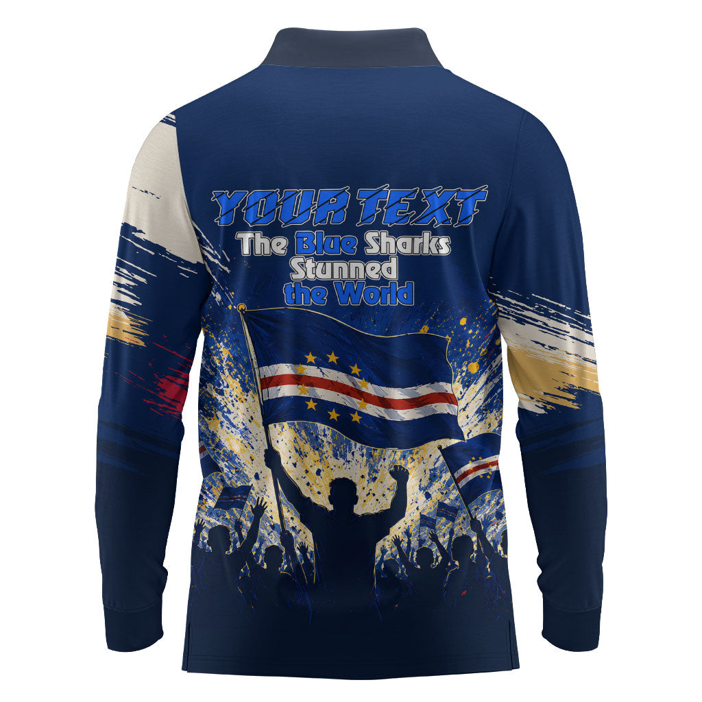 Personalized Cape Verde Blue Sharks Long Sleeve Polo Shirt Giant Spirit African Football 2026 Mascot