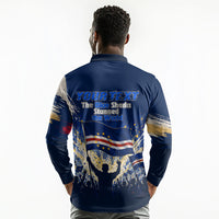 Personalized Cape Verde Blue Sharks Long Sleeve Polo Shirt Giant Spirit African Football 2026 Mascot