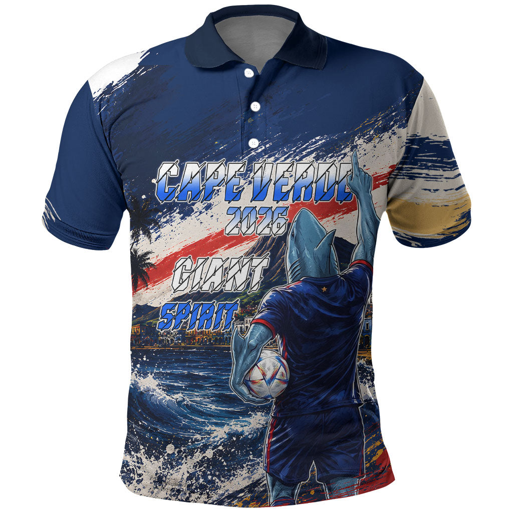 Personalized Cape Verde Blue Sharks Polo Shirt Giant Spirit African Football 2026 Mascot