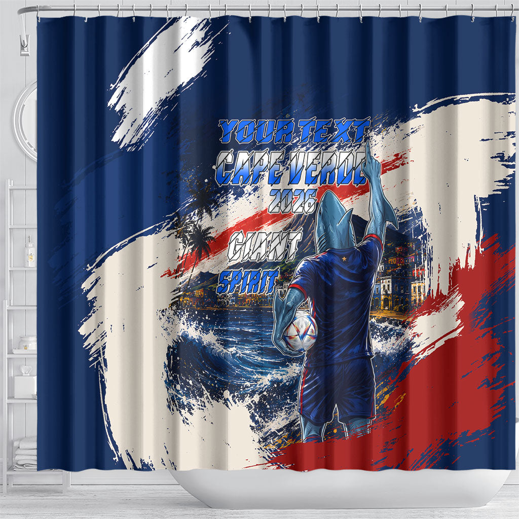 Personalized Cape Verde Blue Sharks Shower Curtain Giant Spirit African Football 2026 Mascot