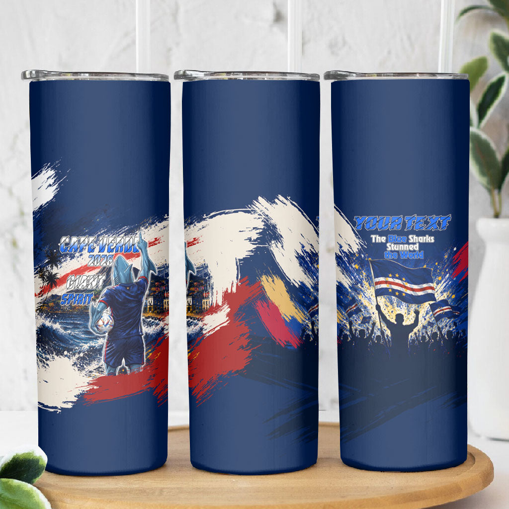 Personalized Cape Verde Blue Sharks Skinny Tumbler Giant Spirit African Football 2026 Mascot