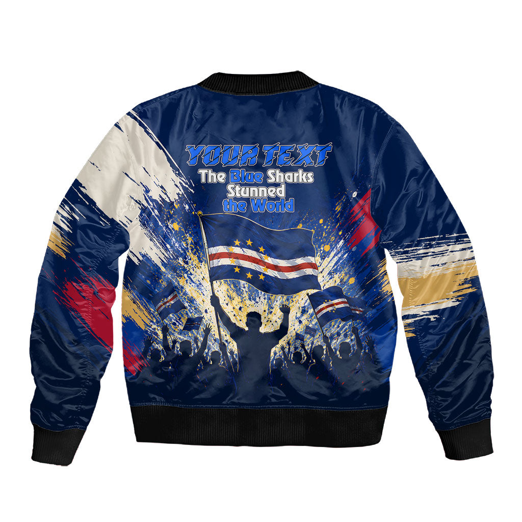 Personalized Cape Verde Blue Sharks Sleeve Zip Bomber Jacket Giant Spirit African Football 2026 Mascot