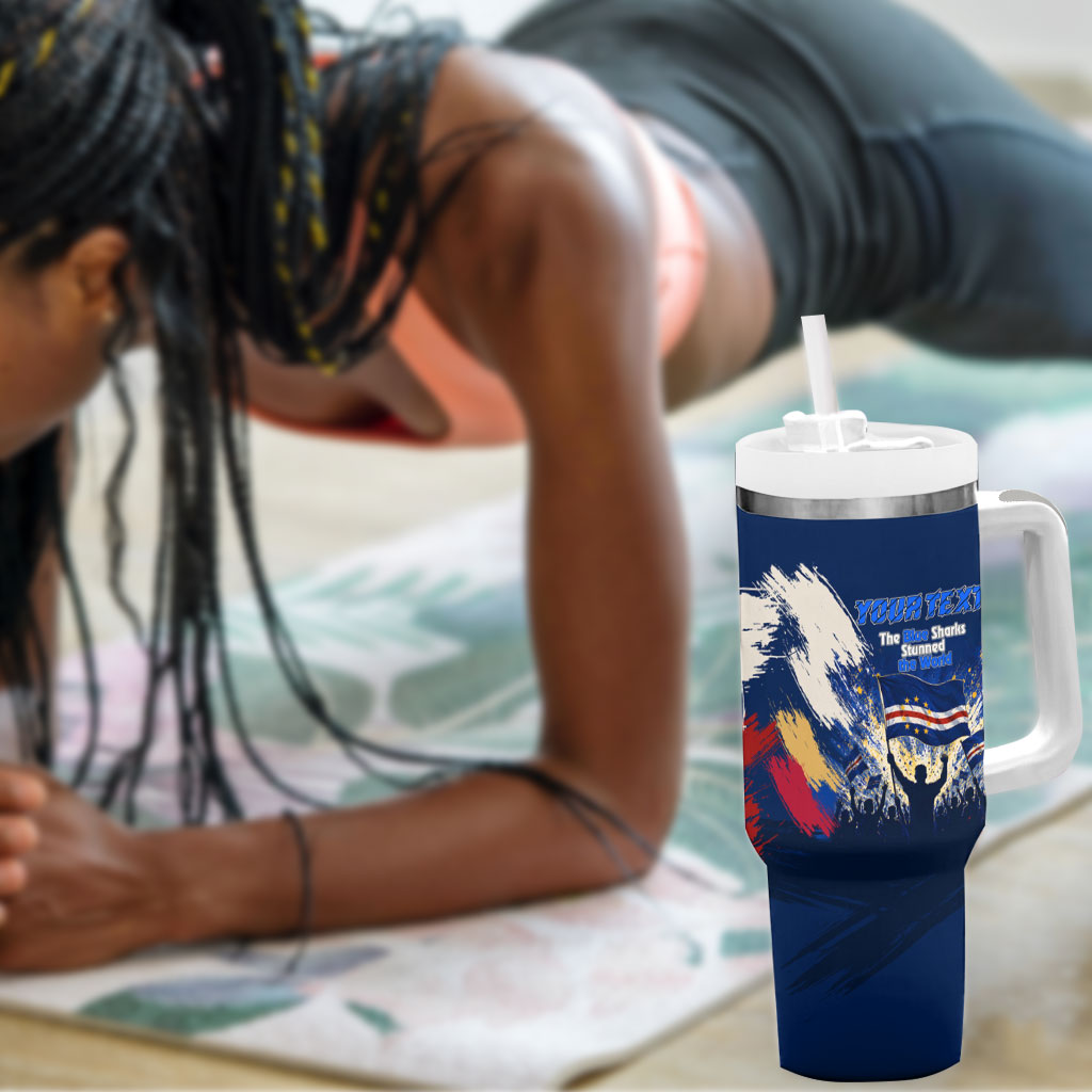Personalized Cape Verde Blue Sharks Tumbler With Handle Giant Spirit African Football 2026 Mascot