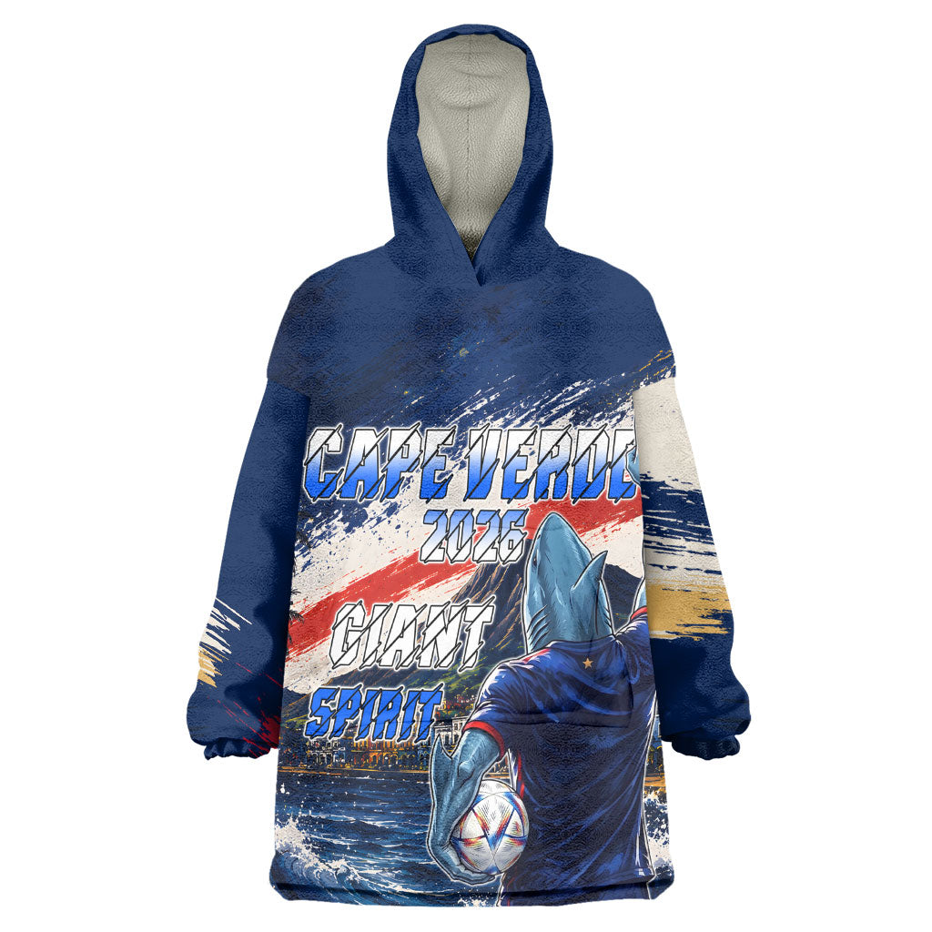 Personalized Cape Verde Blue Sharks Wearable Blanket Hoodie Giant Spirit African Football 2026 Mascot