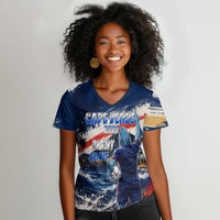 Personalized Cape Verde Blue Sharks Women V-Neck T-Shirt Giant Spirit African Football 2026 Mascot