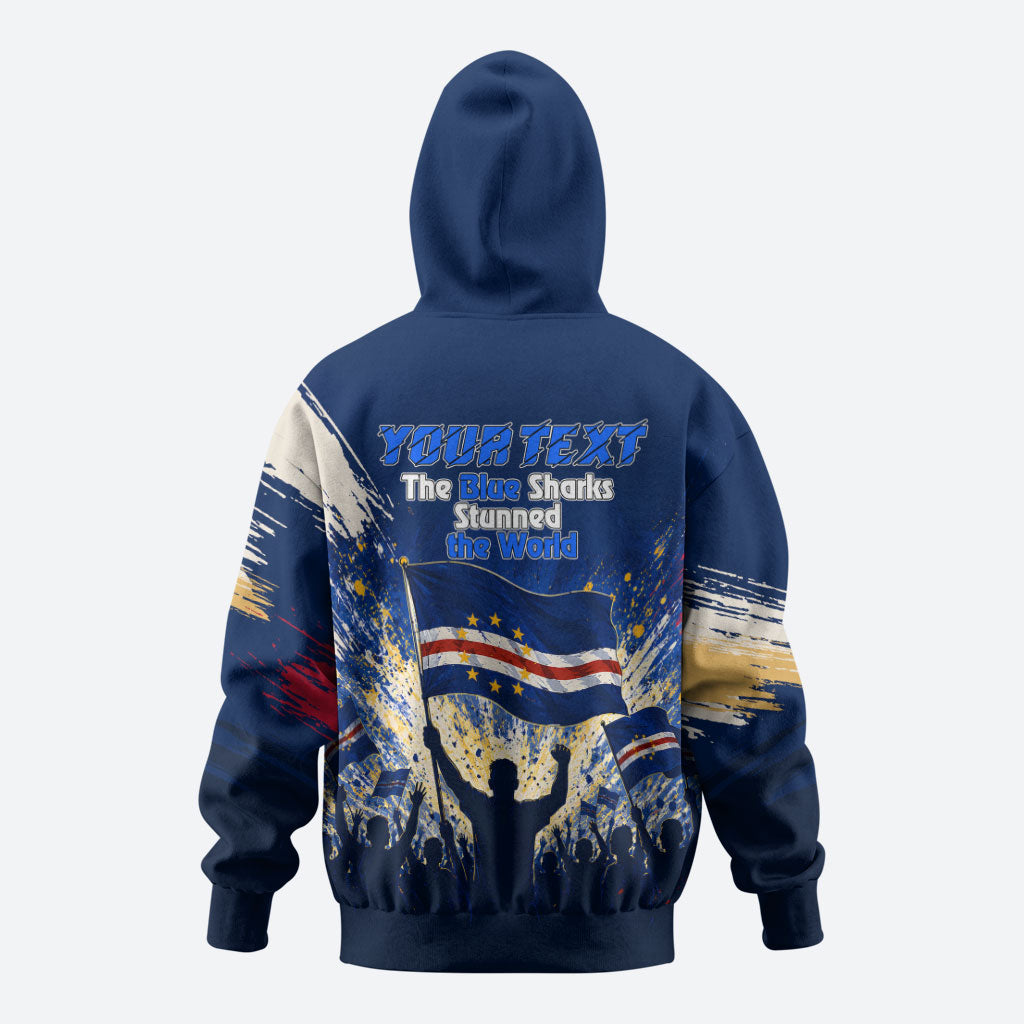 Personalized Cape Verde Blue Sharks Zip Hoodie Giant Spirit African Football 2026 Mascot