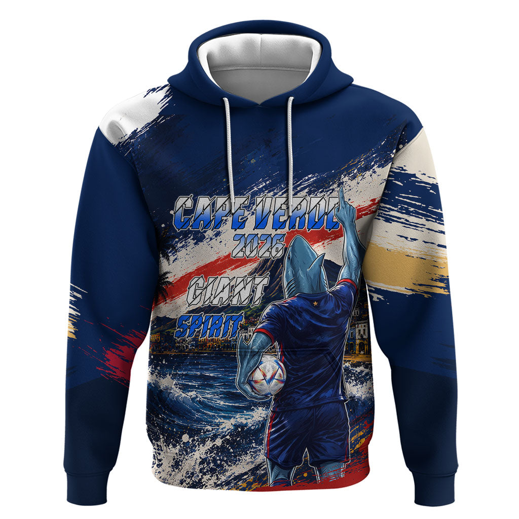 Personalized Cape Verde Blue Sharks Zip Hoodie Giant Spirit African Football 2026 Mascot