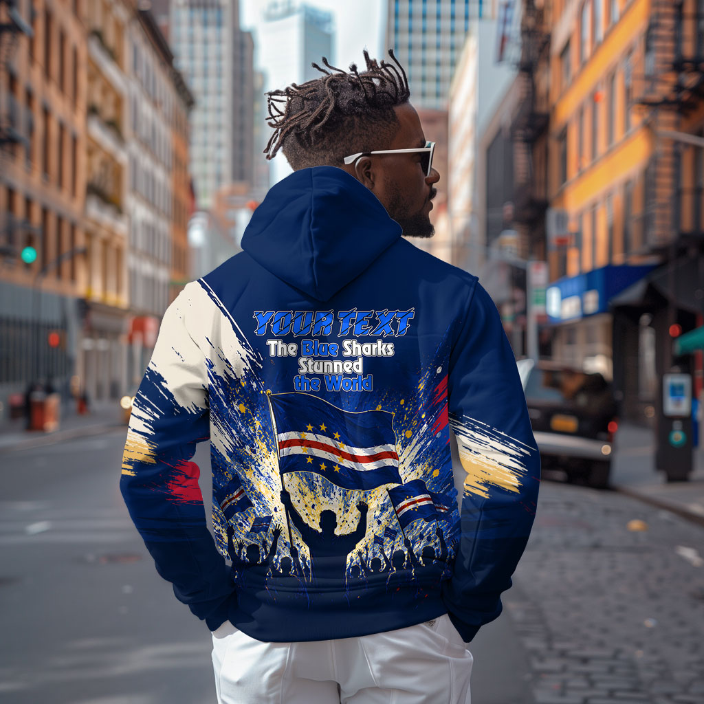 Personalized Cape Verde Blue Sharks Zip Hoodie Giant Spirit African Football 2026 Mascot