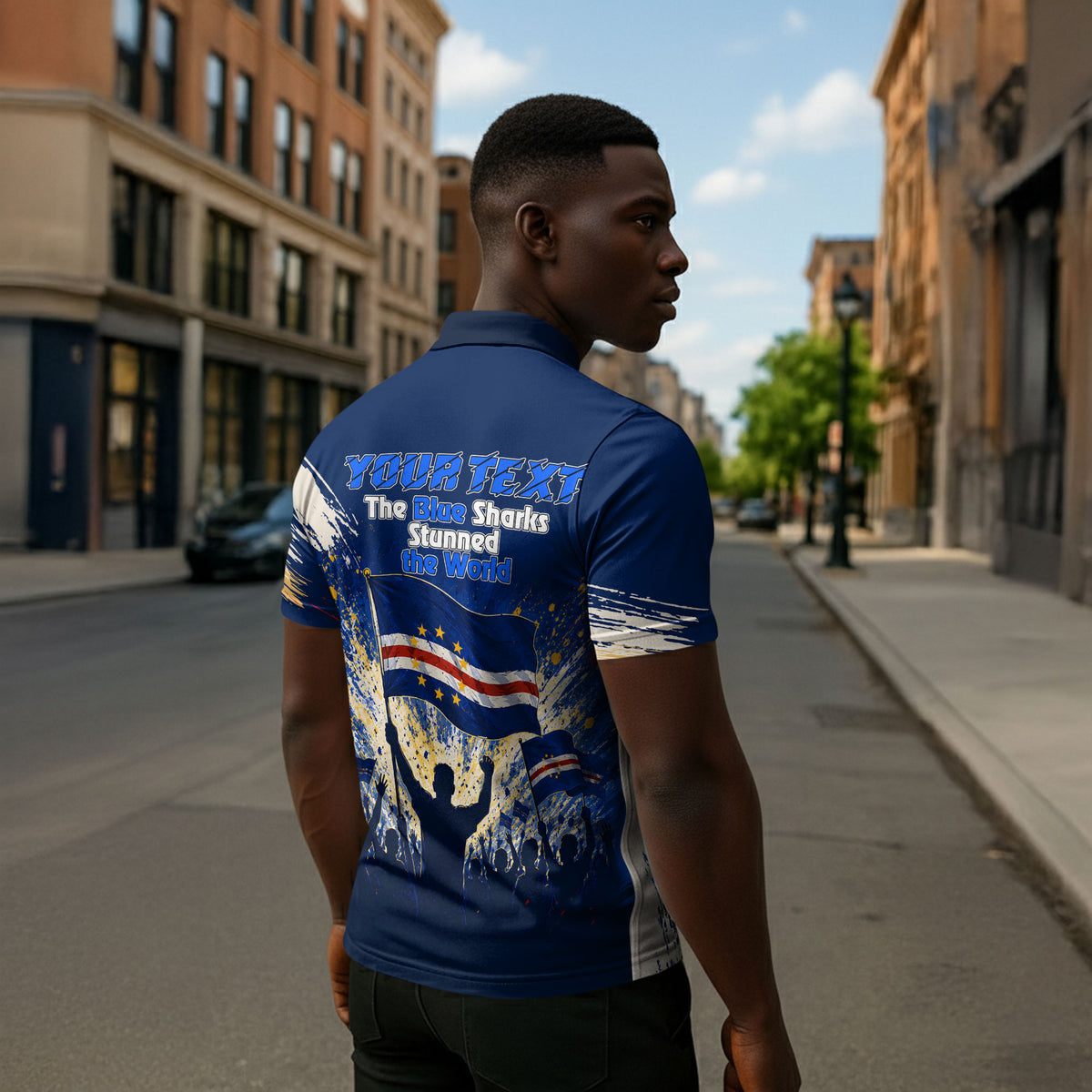 Personalized Cape Verde Blue Sharks Zipper Polo Shirt Giant Spirit African Football 2026 Mascot