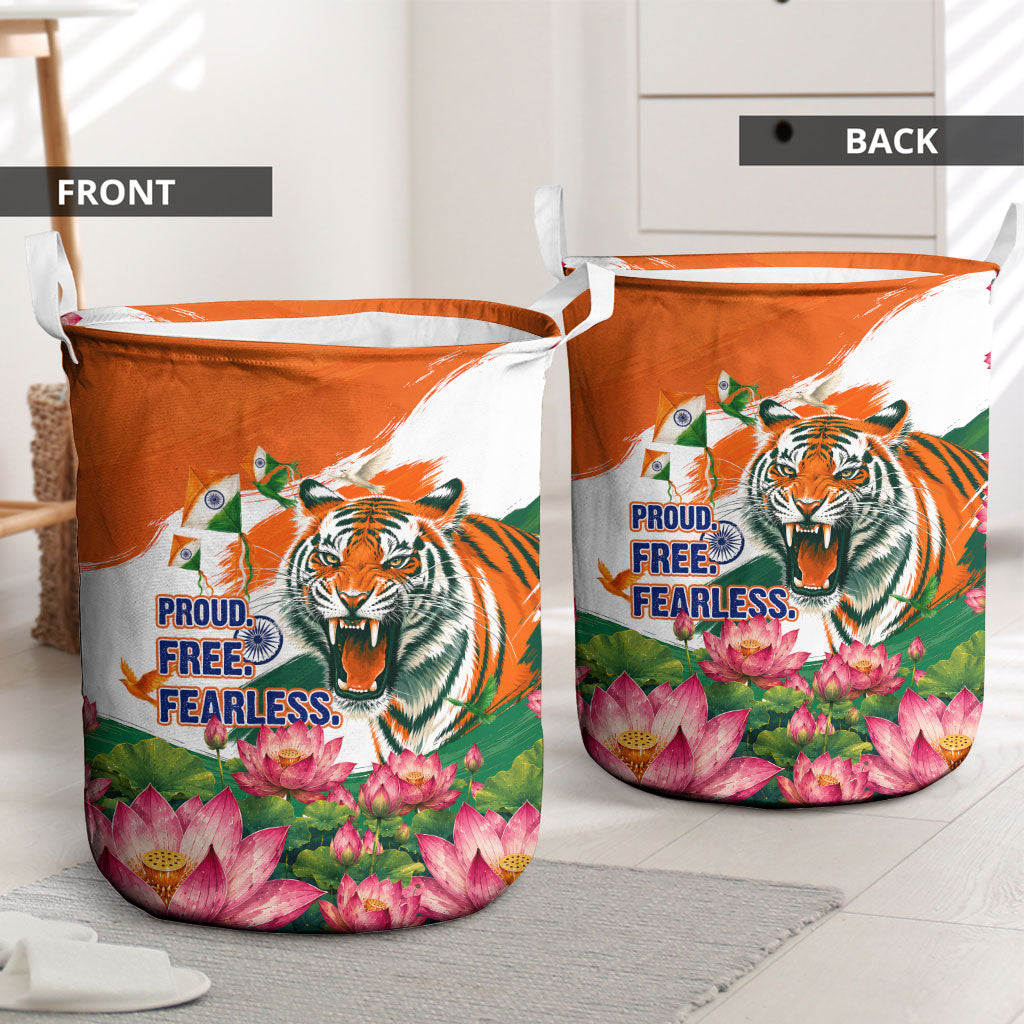 India Proud Free Fearless Laundry Basket Bengal Tiger Military Soldier Jets Art