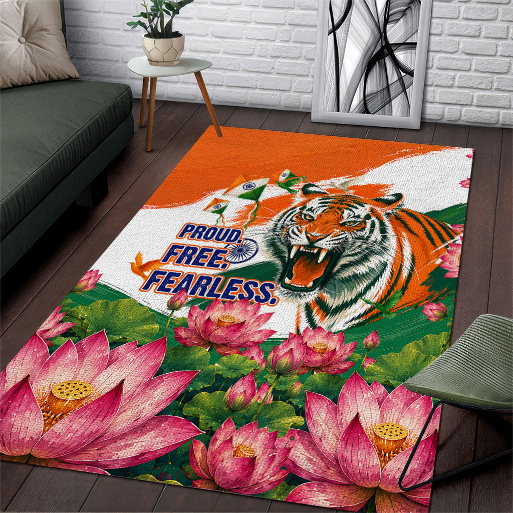 India Proud Free Fearless Area Rug Bengal Tiger Military Soldier Jets Art