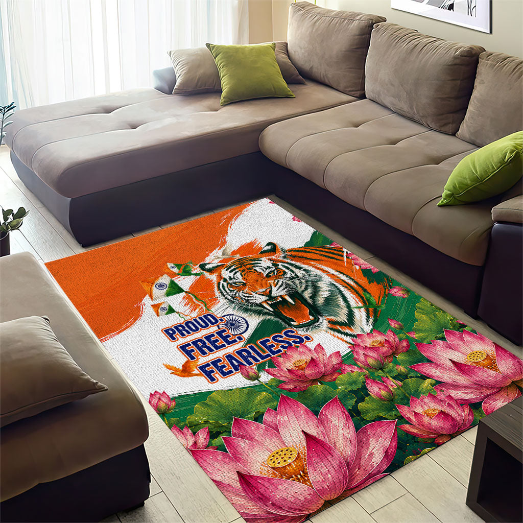 India Proud Free Fearless Area Rug Bengal Tiger Military Soldier Jets Art